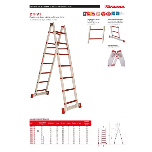 Escalera de doble subida en fibra de vidrio 2x5 peldaños 2TFVT Faraone