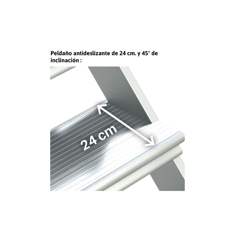 Escada tipo ponte com plataforma e 3 degraus. Inclinação de 45º SP45