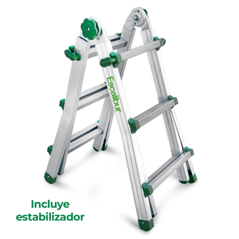 Escalera telescópica aluminio 3x4 bricolaje trabajo en desnivel Escalibur con estabilizador