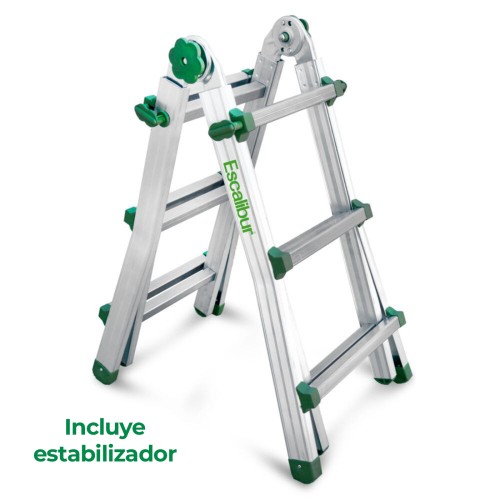 Escalera telescópica aluminio 3x4 bricolaje trabajo en desnivel Escalibur con estabilizador