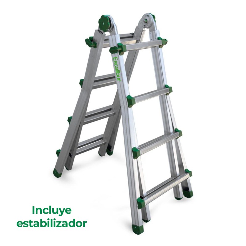 Escalera telescópica aluminio 4x4 bricolaje trabajo en desnivel Escalibur con estabilizador