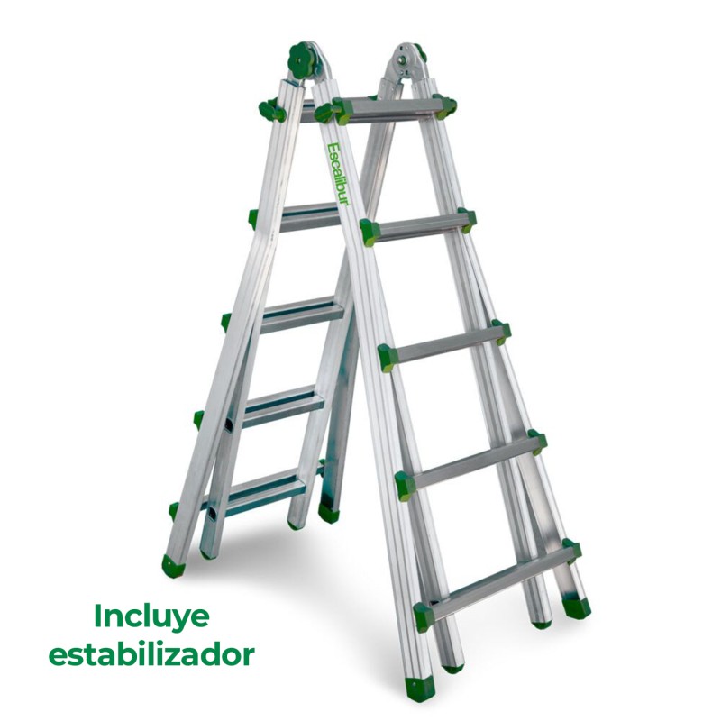 Escada telescópica de alumínio 5x4 BRICO para trabalhos em encostas Escalibur com estabilizador