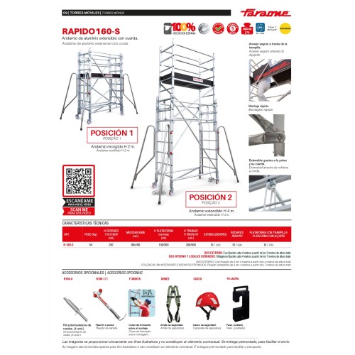 Torre móvil desplegable con cuerda RAPIDO 160-S 160x80 cm