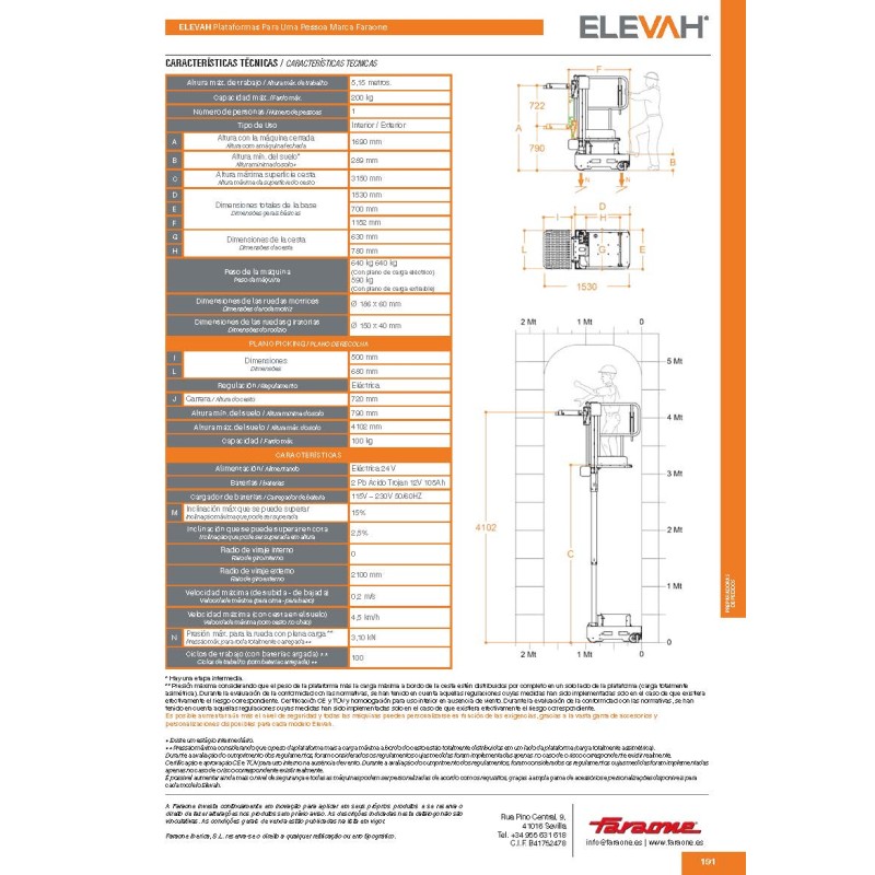 Elevador de picking individual 5 Move INOX - altura de trabalho de 5,15 m