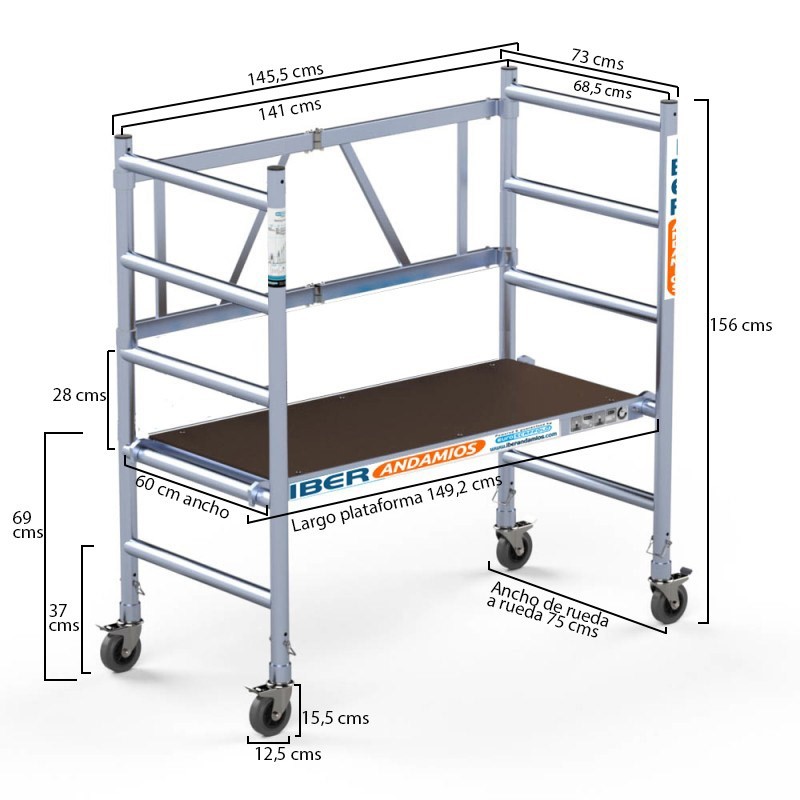 Andaime dobrável EASY COMPACT MÓDULO 1 - 75x150 - 3,00 m Altura de trabalho