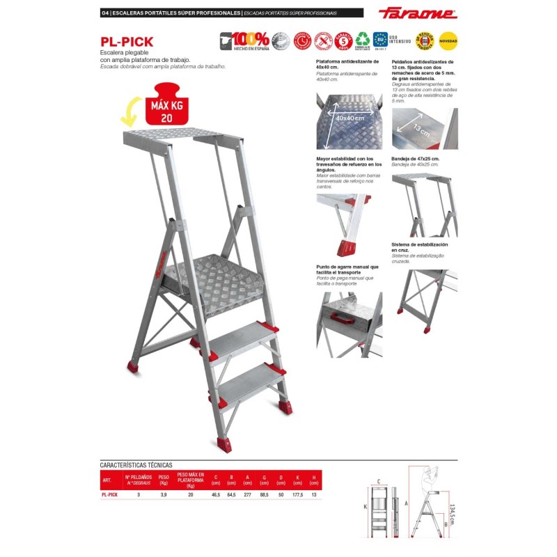 Escalera de aluminio PL-PICK para tareas de picking en almacenes