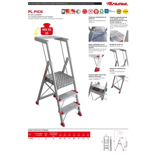 Escalera de aluminio PL-PICK para tareas de picking en almacenes