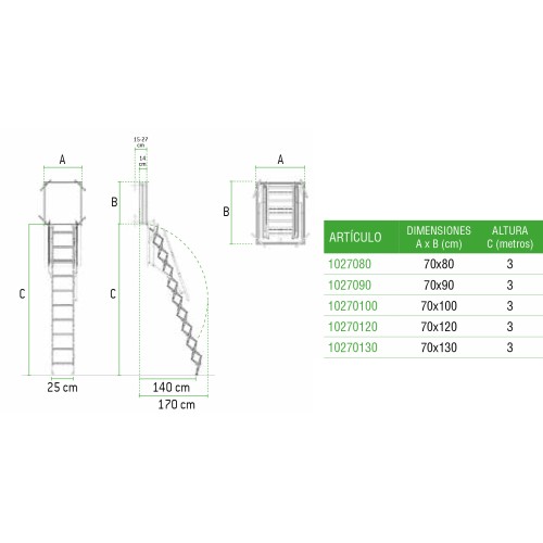Escada de parede retrátil em aço galvanizado RE102-70 ESCALIBUR