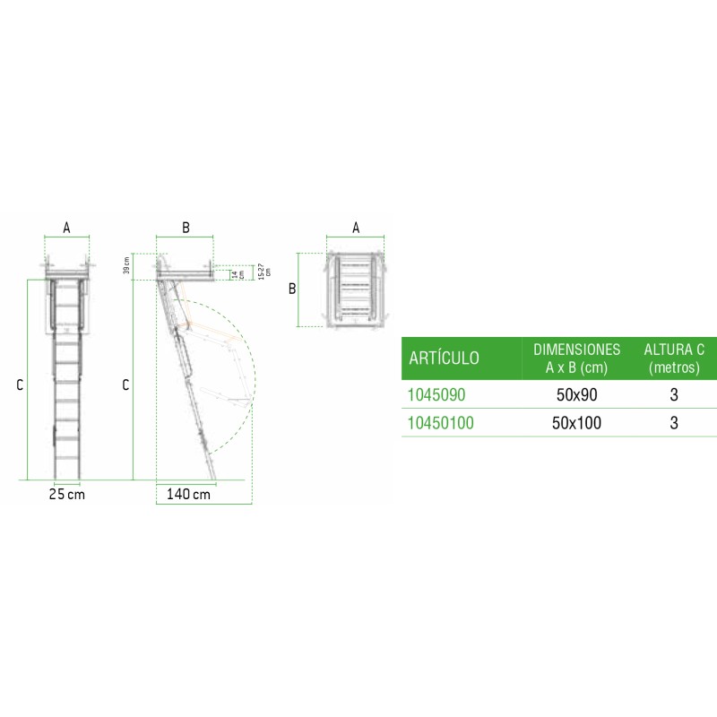 Escalera escamoteable para techo en acero RE103-50 ESCALIBUR