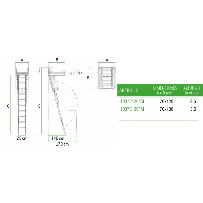 Escalera escamoteable para techo en acero RE103-70 FM ESCALIBUR