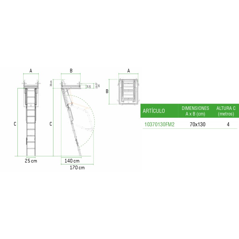 Escalera escamoteable para techo en acero RE103-70 FM2 ESCALIBUR