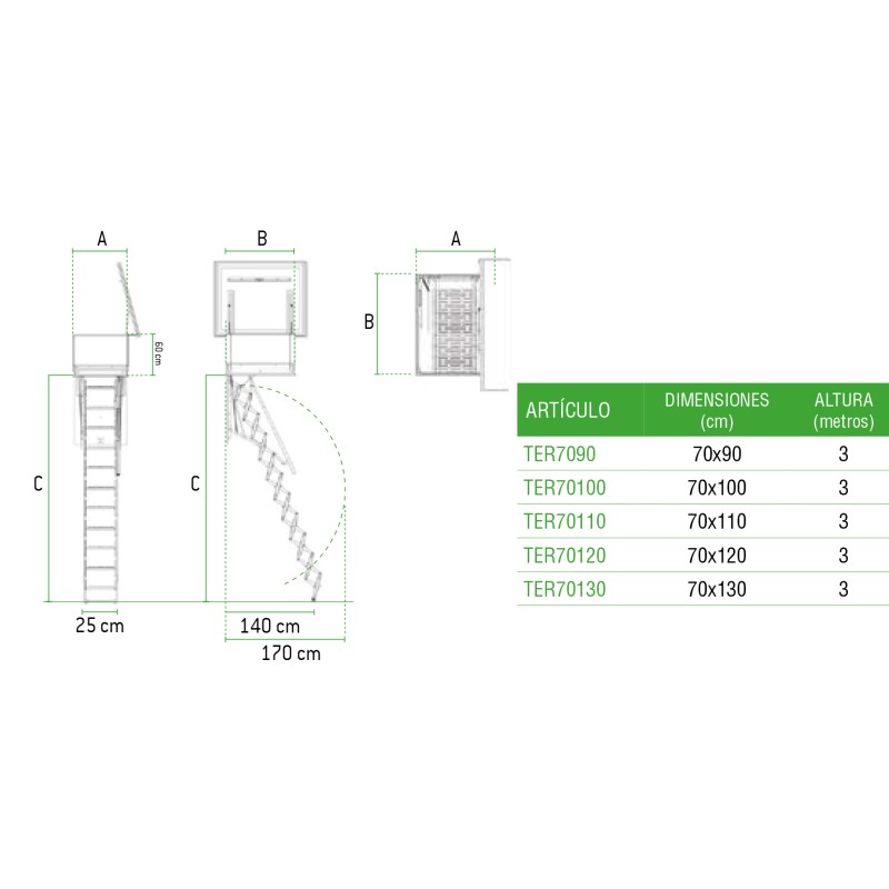 Escada retrátil de aço galvanizado para terraço RE-TER ESCALIBUR