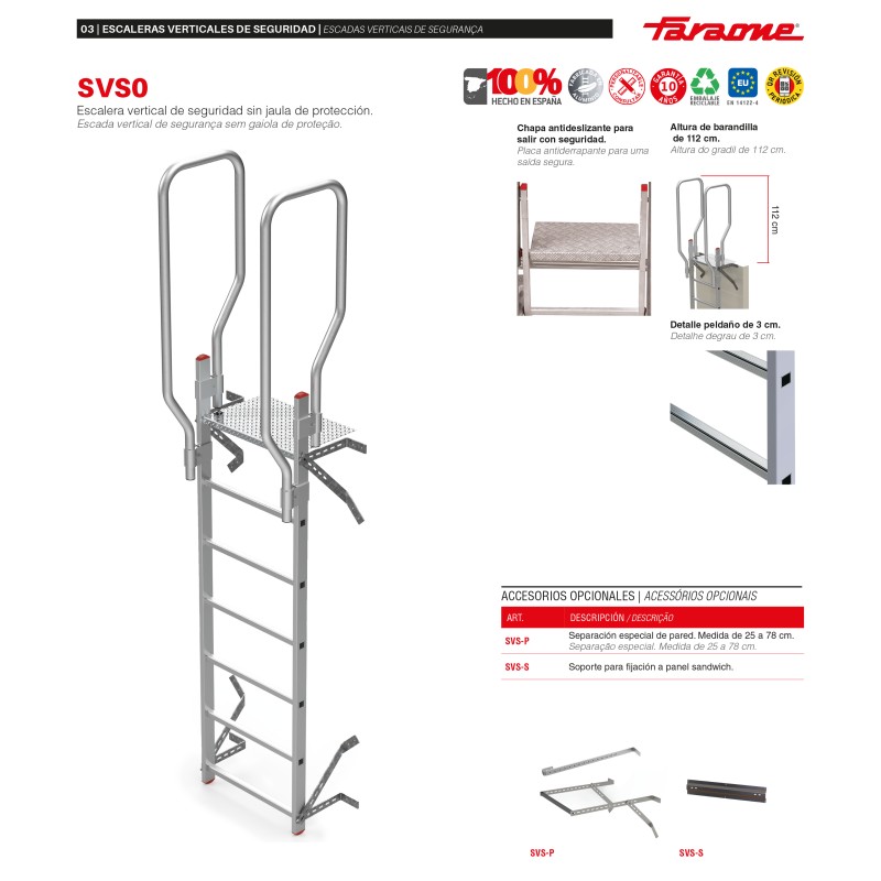 Escalera vertical de seguridad  SVS0 sin jaula de protección Faraone