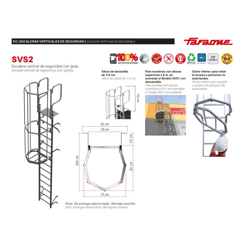 Escalera vertical de seguridad con jaula de protección SVS2 Faraone
