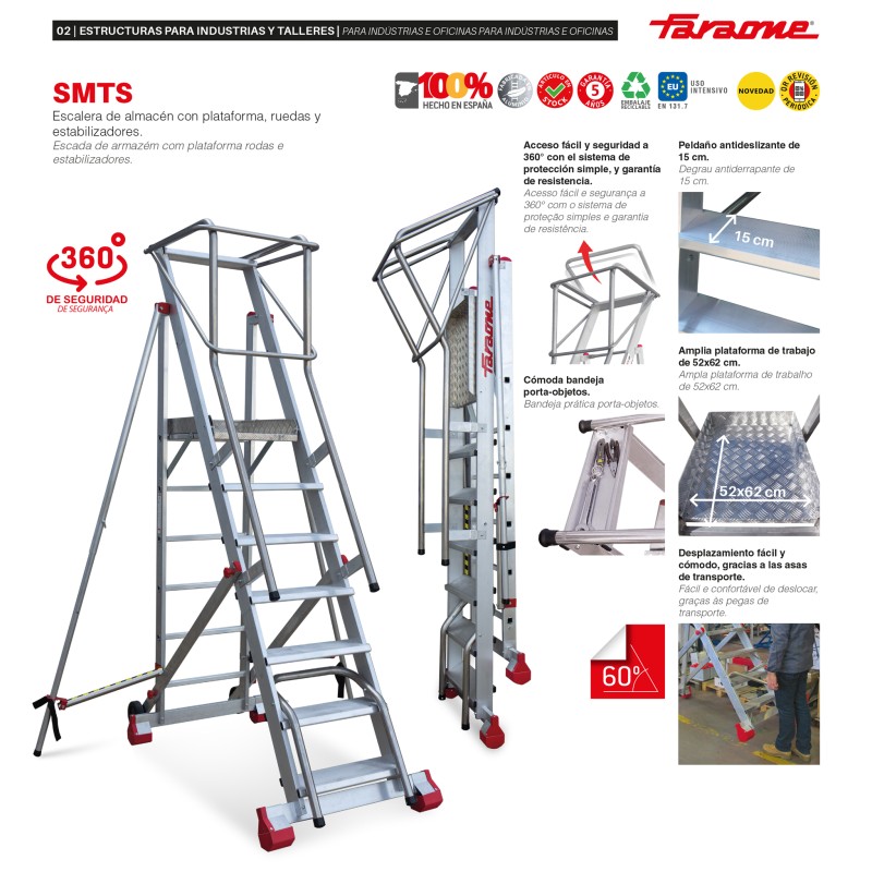Escalera aluminio de almacén uso intensivo 6 peldaños SMT150