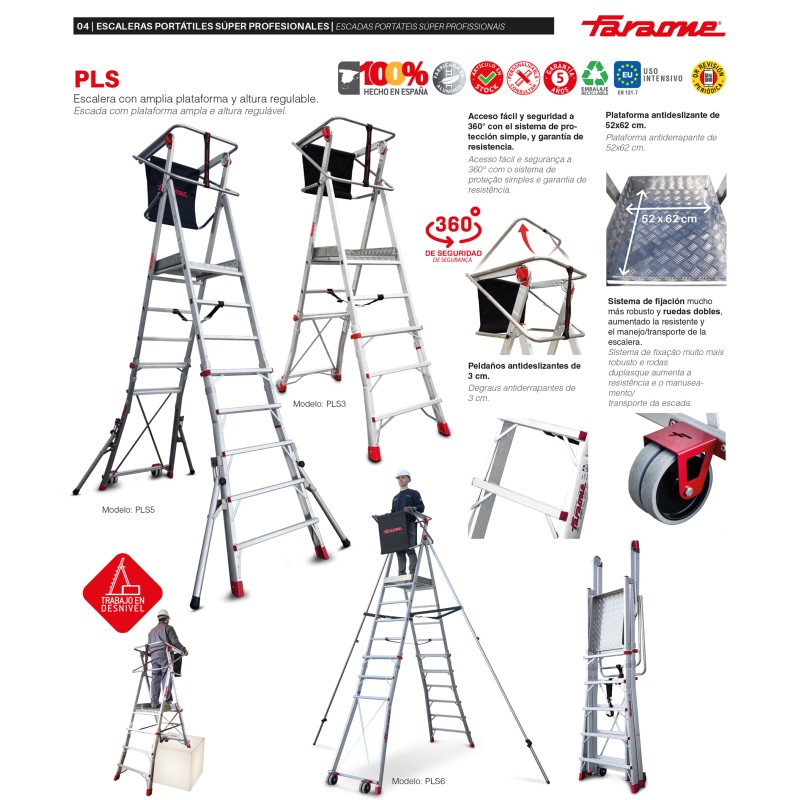 Escalera plegable regulable en altura con amplia plataforma