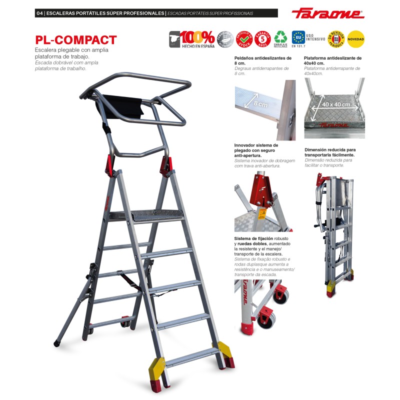 Escada dobrável PL-C3 de 3 degraus com altura ajustável