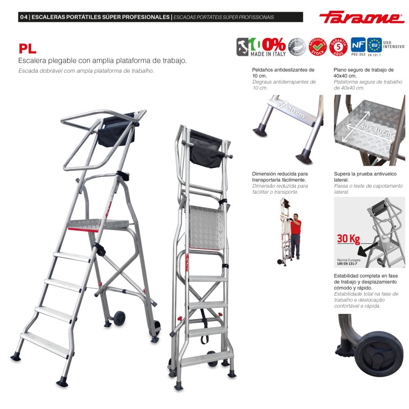 Escalera plegable móvil 4 peldaños PL4 FARAONE
