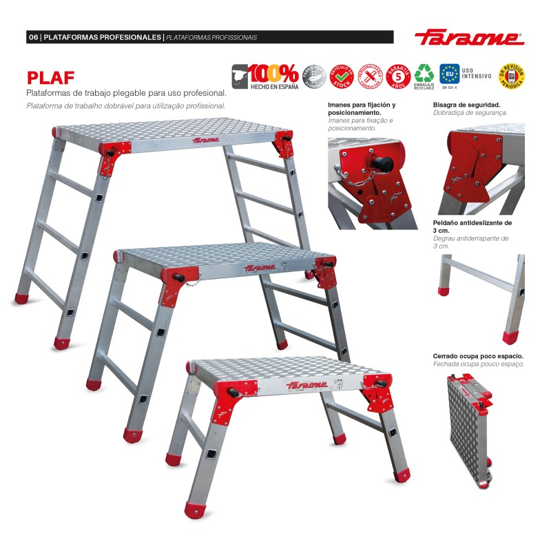 Plataforma plegable aluminio para uso profesional 4 peldaños PLAF4 Faraone