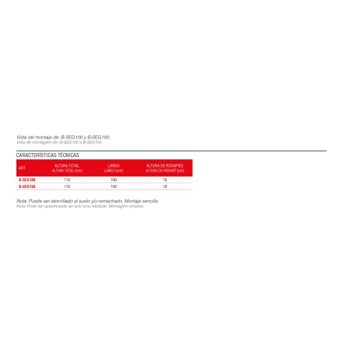 Guarda-corpos de segurança para lofts e mezaninos, com 151 cm de comprimento