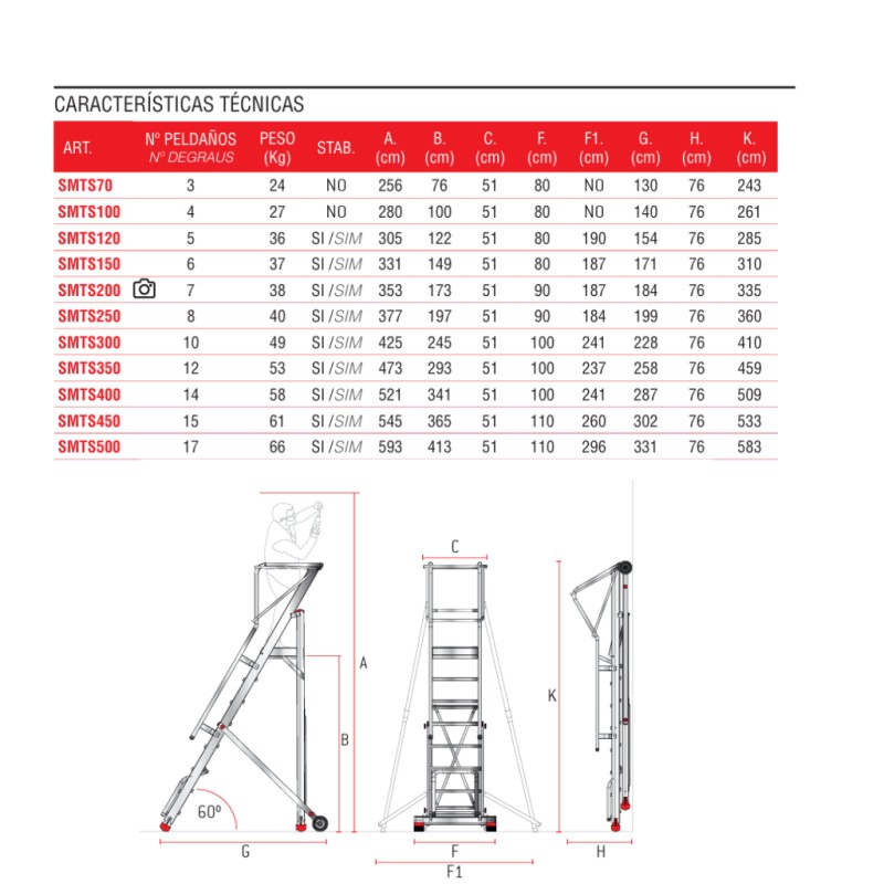 Escalera aluminio de almacén uso intensivo 6 peldaños SMT150