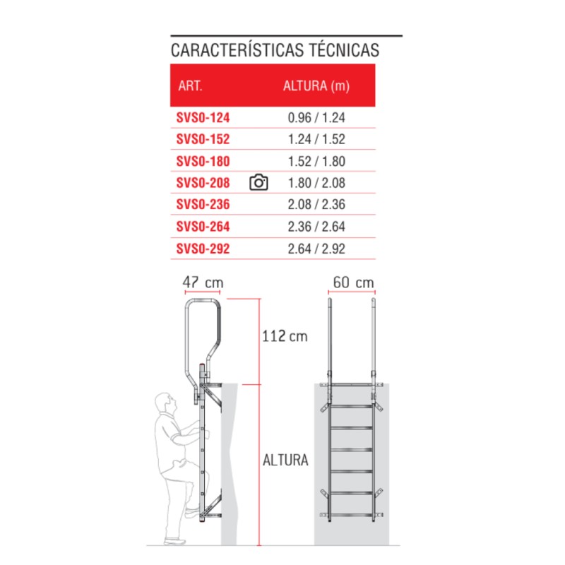 Escalera vertical de seguridad  SVS0 sin jaula de protección Faraone