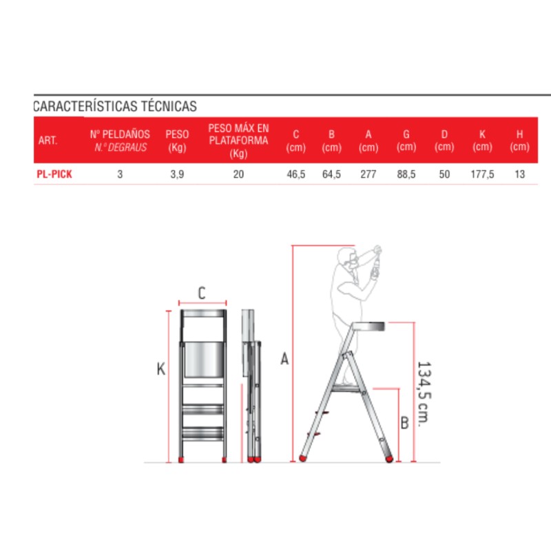 Escalera de aluminio PL-PICK para tareas de picking en almacenes