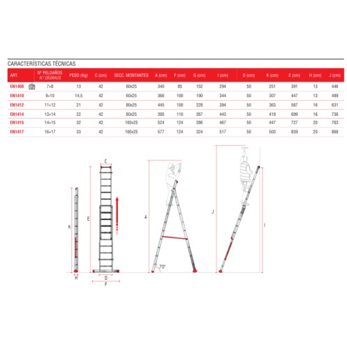 Escalera multiusos aluminio dos tramos 12 peldaños EN1400 Faraone