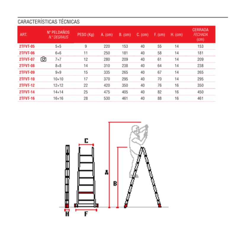 Escalera de doble subida 2x16 peldaños 2TFVT Faraone