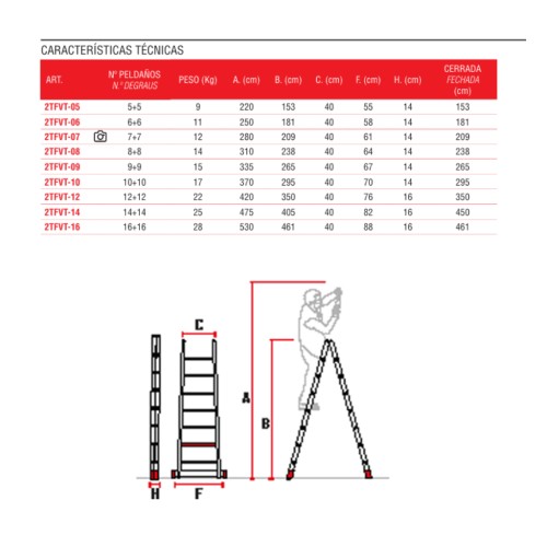 Escalera de doble subida 2x16 peldaños 2TFVT Faraone