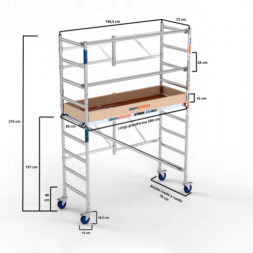 Andamio plegable XTREM 75x190 3,65 m Altura de trabajo con barras extra y rodapié de madera