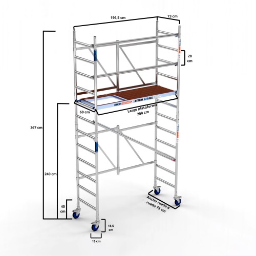 Andaime dobrável XTREM 75x190 4,70 m Altura de trabalho