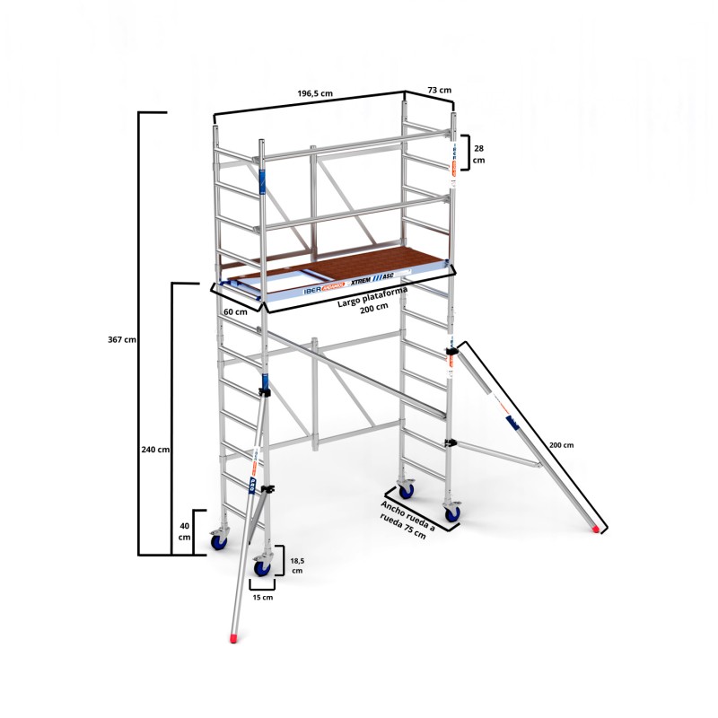 Andamio plegable XTREM 75x190 4,70 m Altura de trabajo con estabilizadores