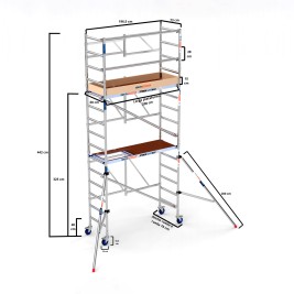 Andamio plegable XTREM 75x190 5,70 m Altura de trabajo con estabilizadores y rodapié de madera 2