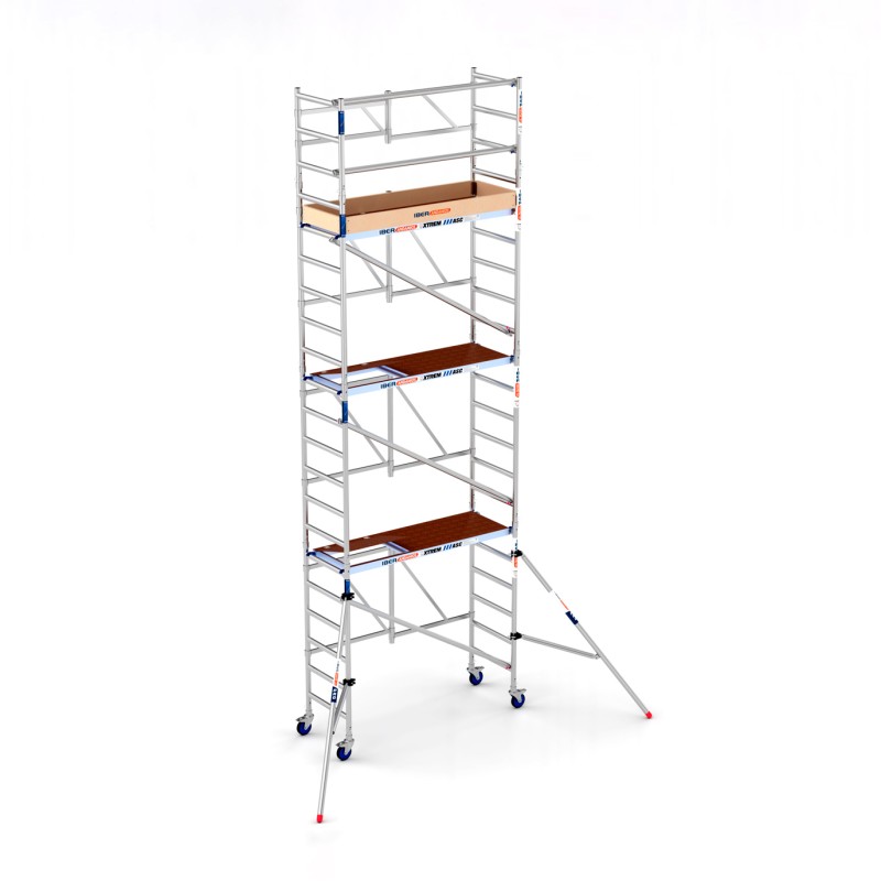 Andamio plegable XTREM 75x190 7,50 m Altura de trabajo con estabilizadores y rodapié de madera