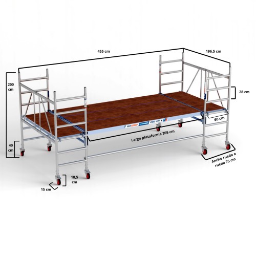 Andaime dobrável Multiplataforma 190x455 - 3,00 m Altura de trabalho
