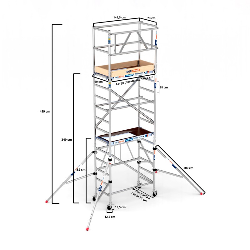 Andaime dobrável EASY COMPACT MODULE 1+2+3 - 75x150 - 5,50 m Altura de trabalho