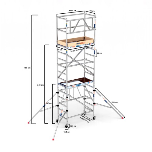 Andaime dobrável EASY COMPACT MODULE 1+2+3 - 75x150 - 5,50 m Altura de trabalho