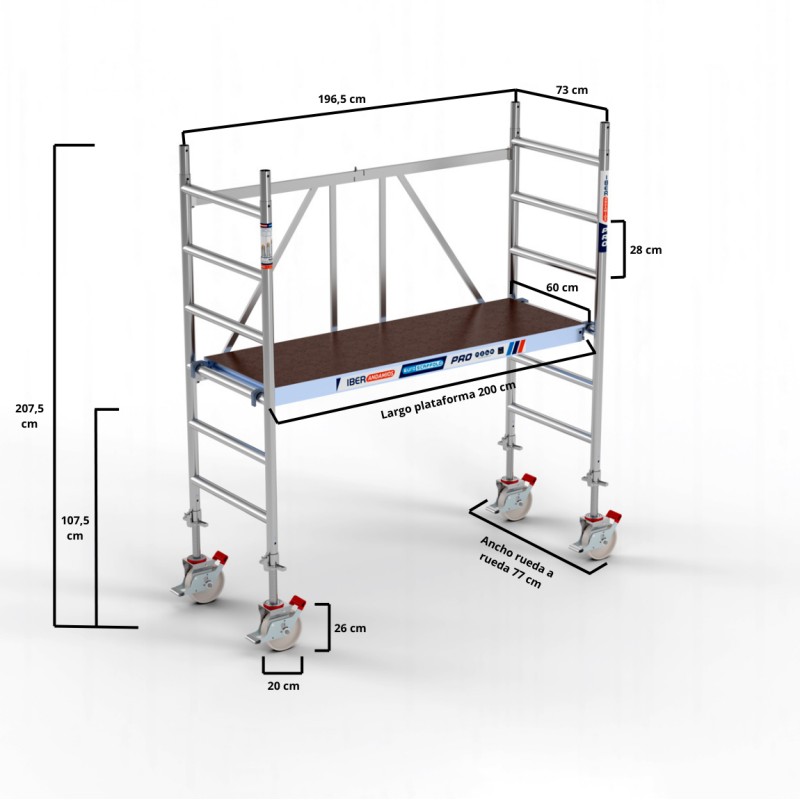 Andaime dobrável com rodas de NYLON 75x190 3,15 metros. S/T com fuso 500 kg