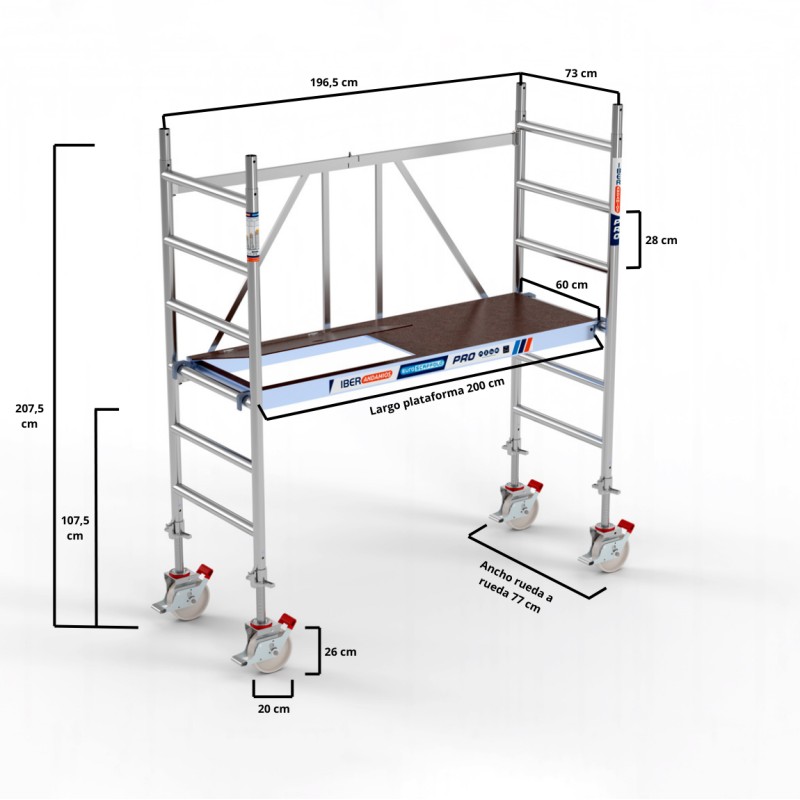 Andaime dobrável com rodas de NYLON 75x190 3,15 metros. C/T com fuso 500 kg