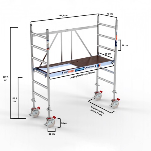 Andaime dobrável com rodas de NYLON 75x190 3,15 metros. C/T com fuso 500 kg