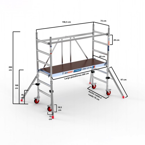 Andamio plegable 75x190 de 3 mts S/T con estabilizadores MINI STAB