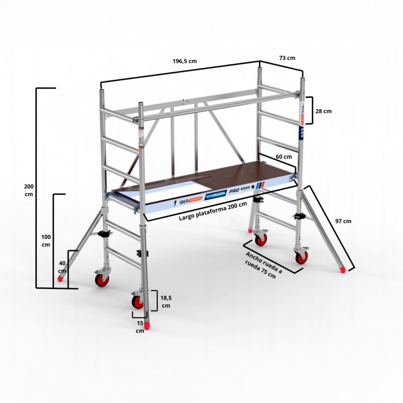 Andamio plegable 75x190 de 3 mts C/T con estabilizadores MINI STAB