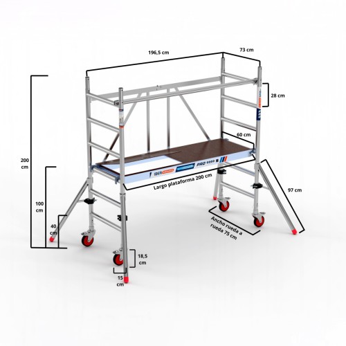 Andamio plegable 75x190 de 3 mts C/T con estabilizadores MINI STAB