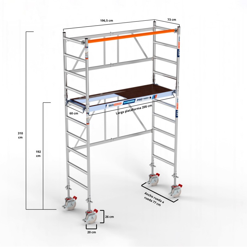 Andamio plegable 75x190 - 4 m Altura de trabajo. Ruedas NYLON con husillo