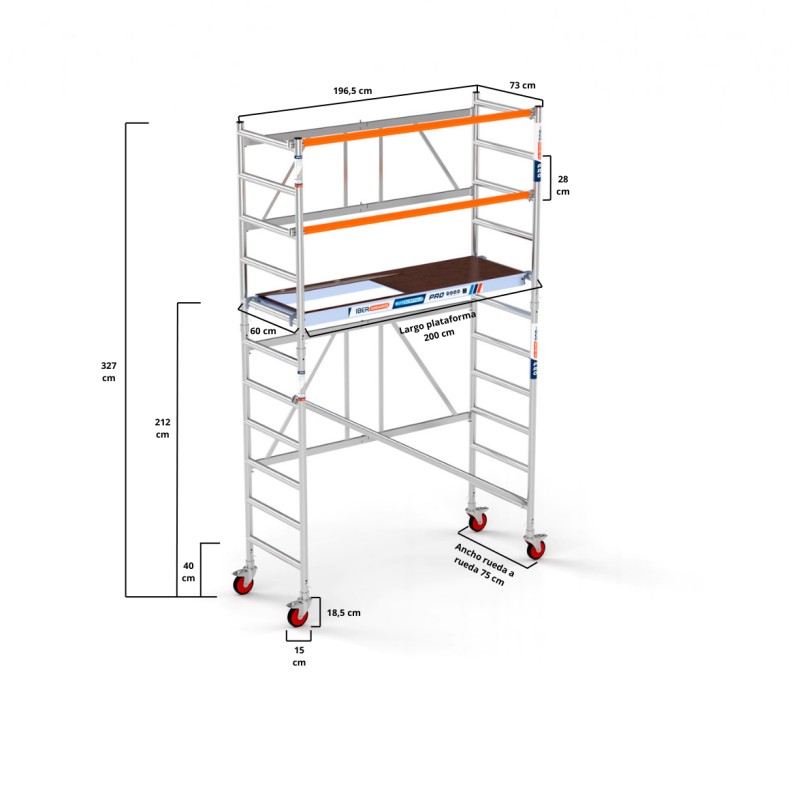 Andamio plegable 75x190 4,20 m Altura de trabajo