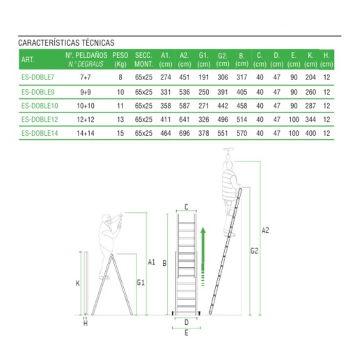 Escalera multiuso aluminio Escalibur de dos tramos bricolaje ES-DOBLE10