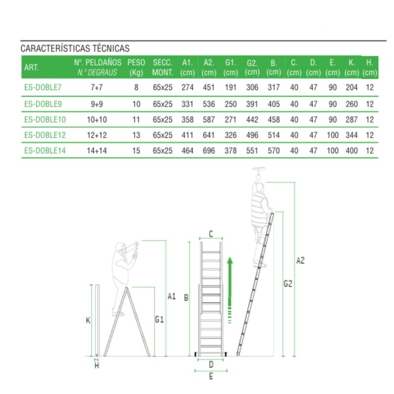 Escada multiuso de alumínio Escalibur com duas seções DIY ES-DOBLE12
