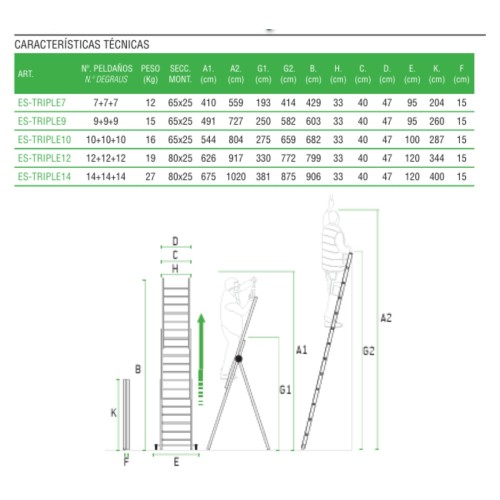 Escada multiuso de alumínio Escalibur com três seções DIY ES-TRIPLE10