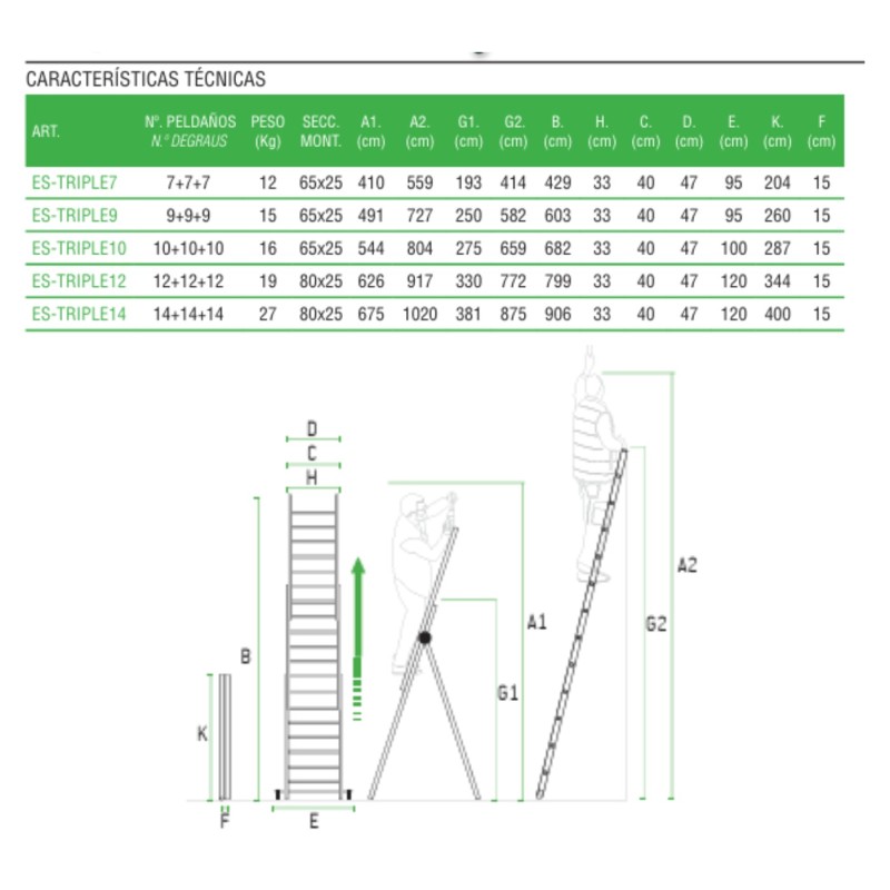 Escada multiuso de alumínio Escalibur com três seções DIY ES-TRIPLE14
